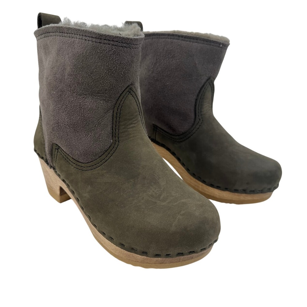 No. 6 Store 5inch Pull on Shearling Boot Mid Heel Smoke Gray Olive EU 36 - Picture 2 of 10